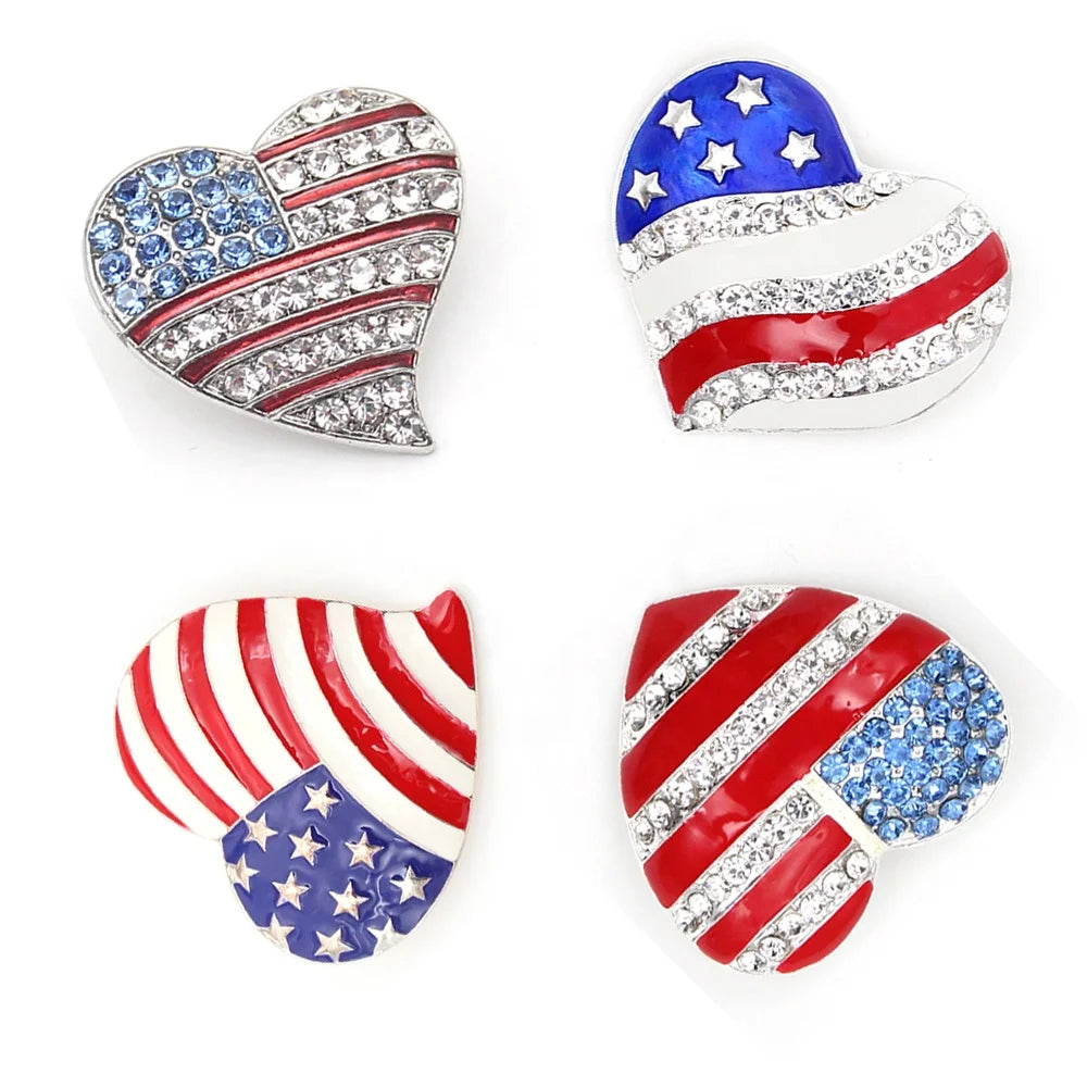 Fashion Jewelry Brooches Enamel Rhinestone Heart Shape American Flag USA Independence Day Patriotism Brooch Pins