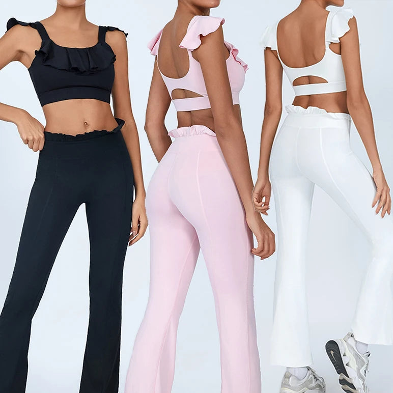 Ruffled Unique Fitness Yoga Set Breathable Four-way Stretch Gym Outfits Quick Dry Sports Suits for Women