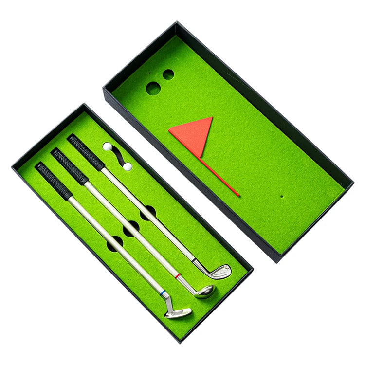 New Promotion Customized Logo 3pcs Golf Club Pen Set with Flag Funny Metal Pen for Christmas Gift 1.0mm Writing Width