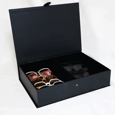 Luxury Rectangle Semi-Hard Eyeglasses Storage Stand Tray PU Leather Eyeglass Organizer Box Sunglasses Display Case