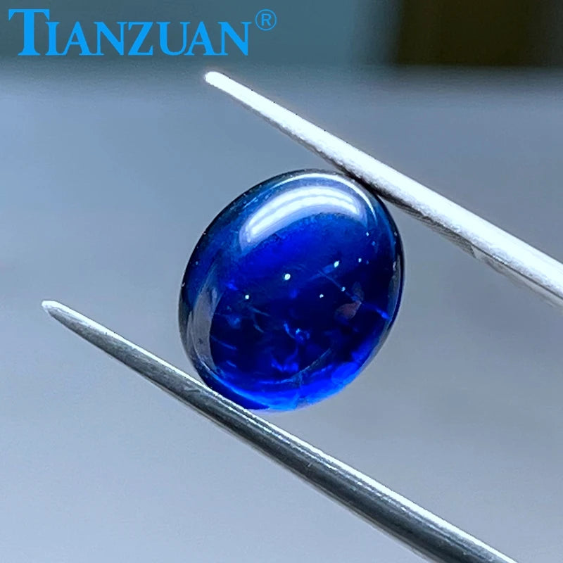 Synthetic Blue Sapphire Corundum with Inclusions Oval Shape Cabochon Cut Flat Bottom Loose Gemstones