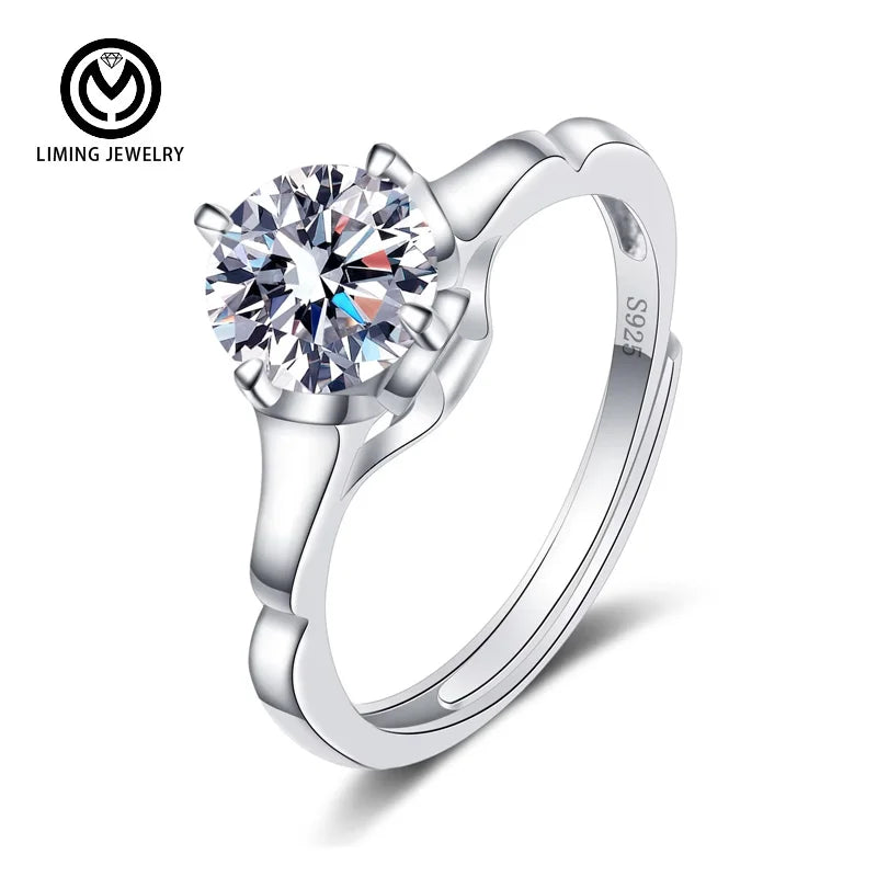 MR27 Custom Women's Jewelry 925 Sterling Silver 1 Carat Engagement GRA Certified Moissanite Rhodium Plated Adjustable Ring