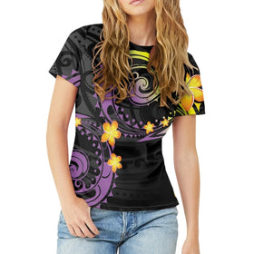 Wholesale Factory Price Hawaiian Tribal Floral Print T-shirts for Ladies Tee Shirts Custom 3D Print Short Sleeve Women T Shirts