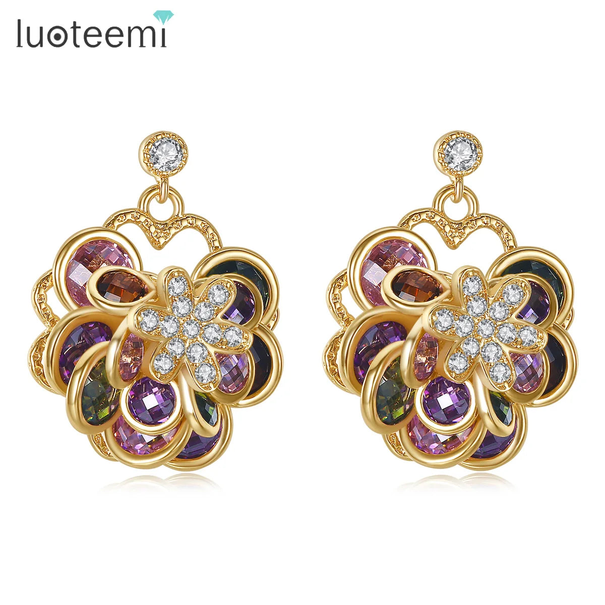 LUOTEEMI Stud Bohemian Dangling Statement Jewelry Cz Plant Earing Layered Stone Earring for Woman 2023
