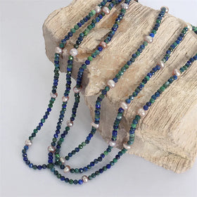Trending Product Pearl Beaded Chain Necklace Lapis Lazuli Choker Necklaces Jewelry