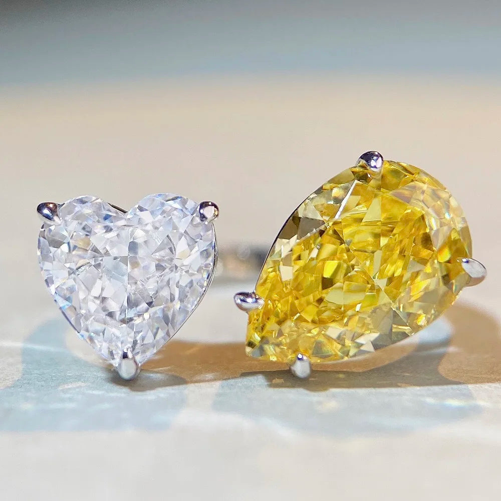 Wholesale 5A Double Water Drop Cut 4 Carats Colored Cubic Zircon Classic Silver Wedding Rings 4 Carats Diamond Jewelry Parties