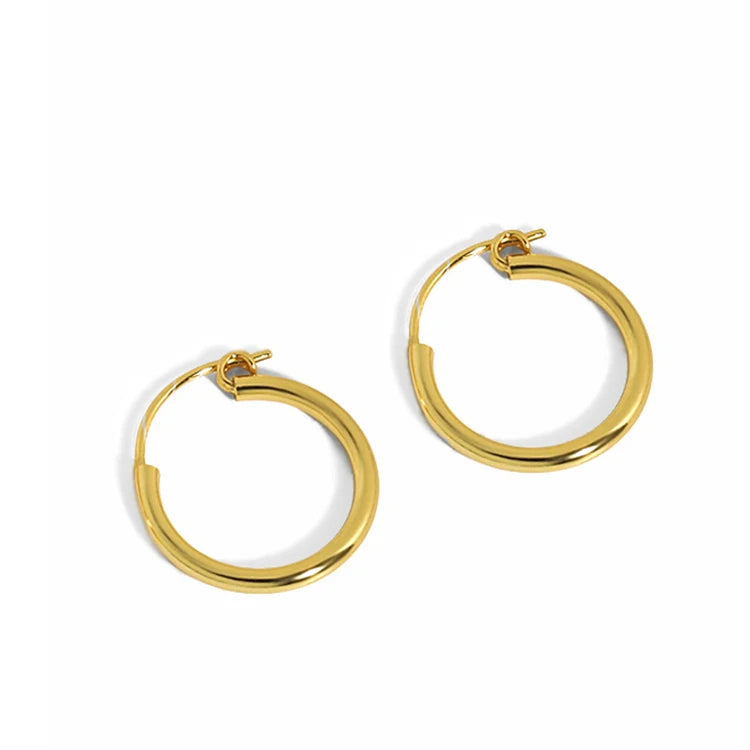 WMYH3004 18K Yellow Gold Polished 2.0mm Round Tube Hoop Earrings in Sterling Silver 925 Tube Hoop Earring