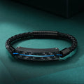 New Trend Stainless Steel Carbon Fiber Personalized Genuine Leather Bracelet Metal Clasp for Men Bracelet Jewelry Customize