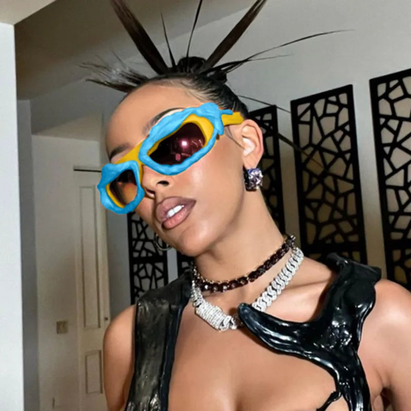 LBAshades 2023 Y2k Sunglasses for Women Brand Oversize Unique Twisted Cat Eye Sun Glasses Men Hip Hop Punk Wrapped Shades