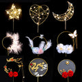 Ychon Cake Baking Handmade love Metal Star Moon Topper Pearl Heart Plug-in Dessert Scene Decoration Custom Metal Cake Topper