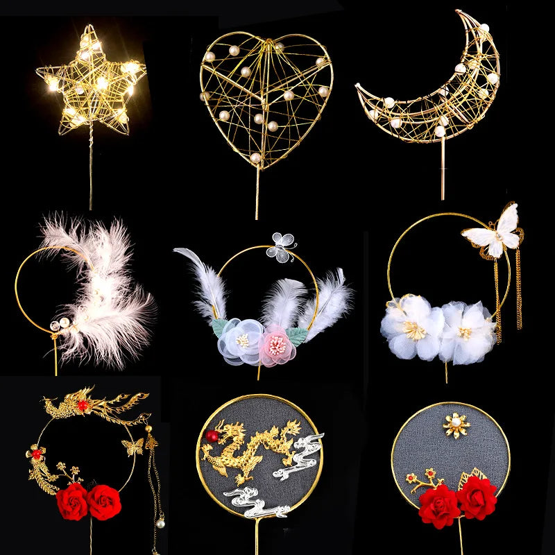 Ychon Cake Baking Handmade love Metal Star Moon Topper Pearl Heart Plug-in Dessert Scene Decoration Custom Metal Cake Topper