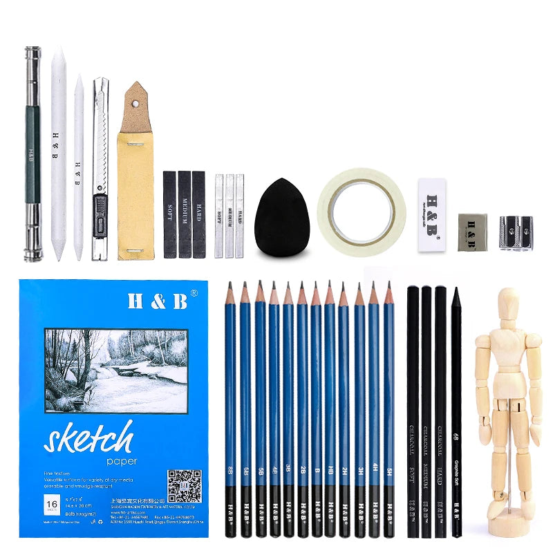 China Pencil Factory Art Supplies 33pcs Sketch Drawing Pencils Set With Nylon Bag MegaBDM