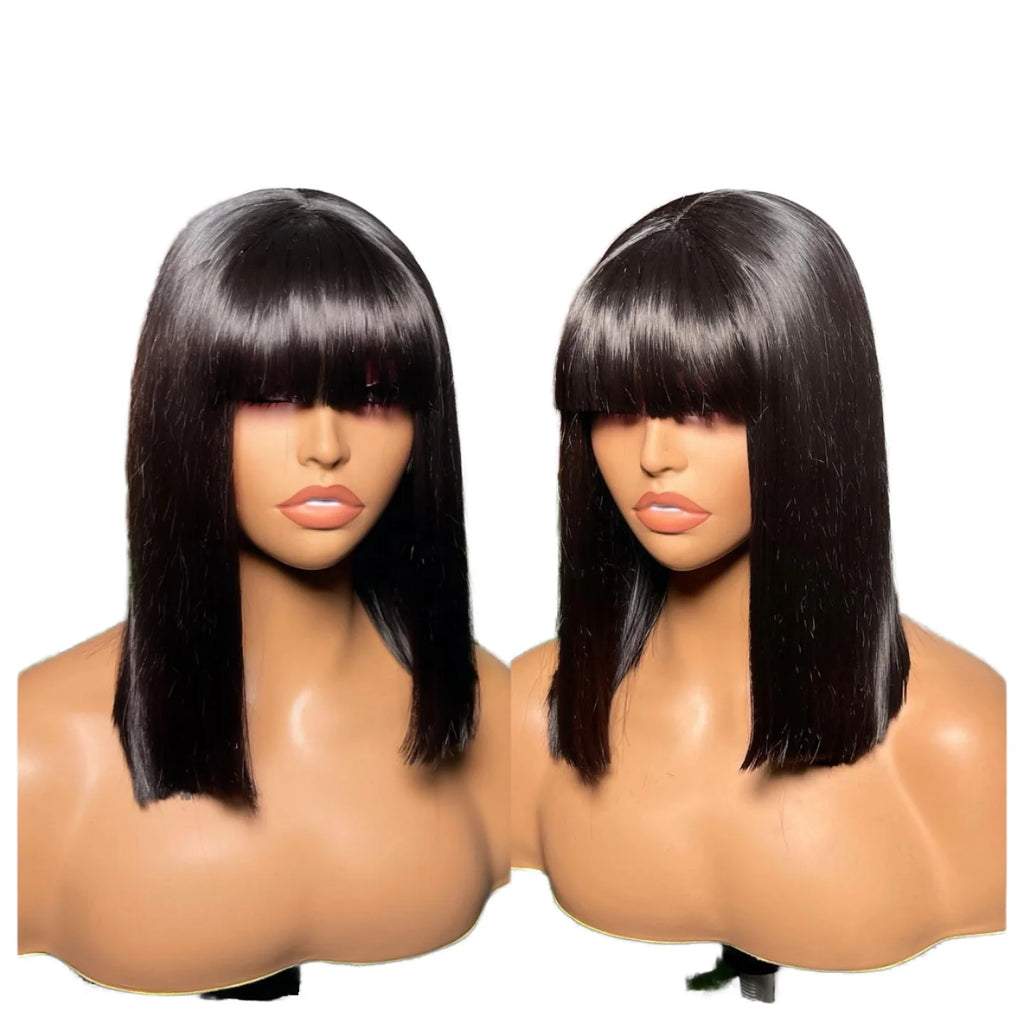 Wholesale Short Bob Wigs No Lace Human Hair Machine Made Straight Human Hair Wig Cheap Bob Wig With Bang 10-16inch