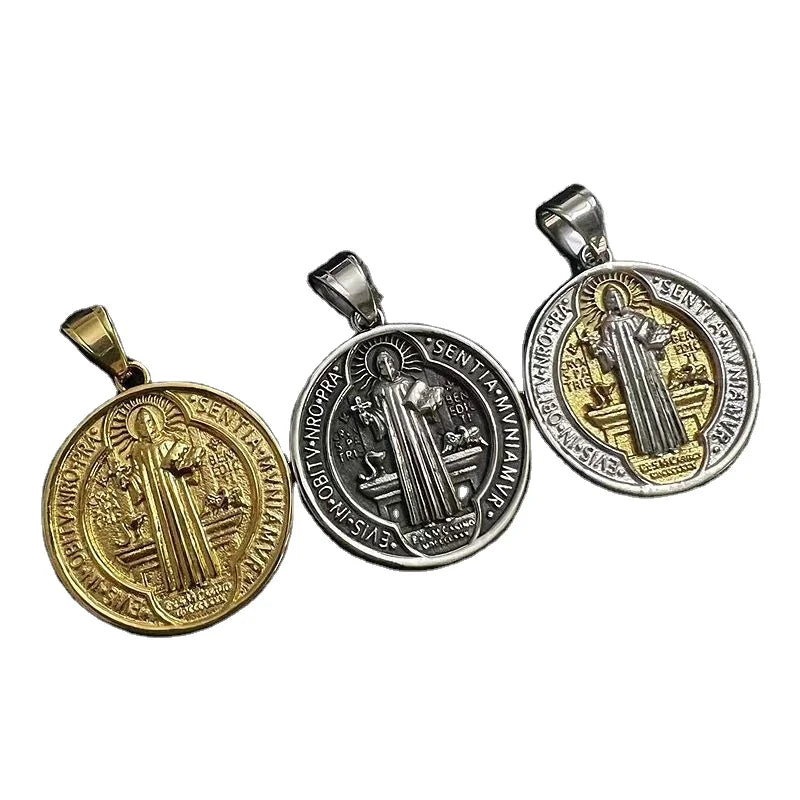 Assirted Catholic Saints Pendants Saint Christopher Lazarus Benito Michael St Benedict Crucifix Necklace