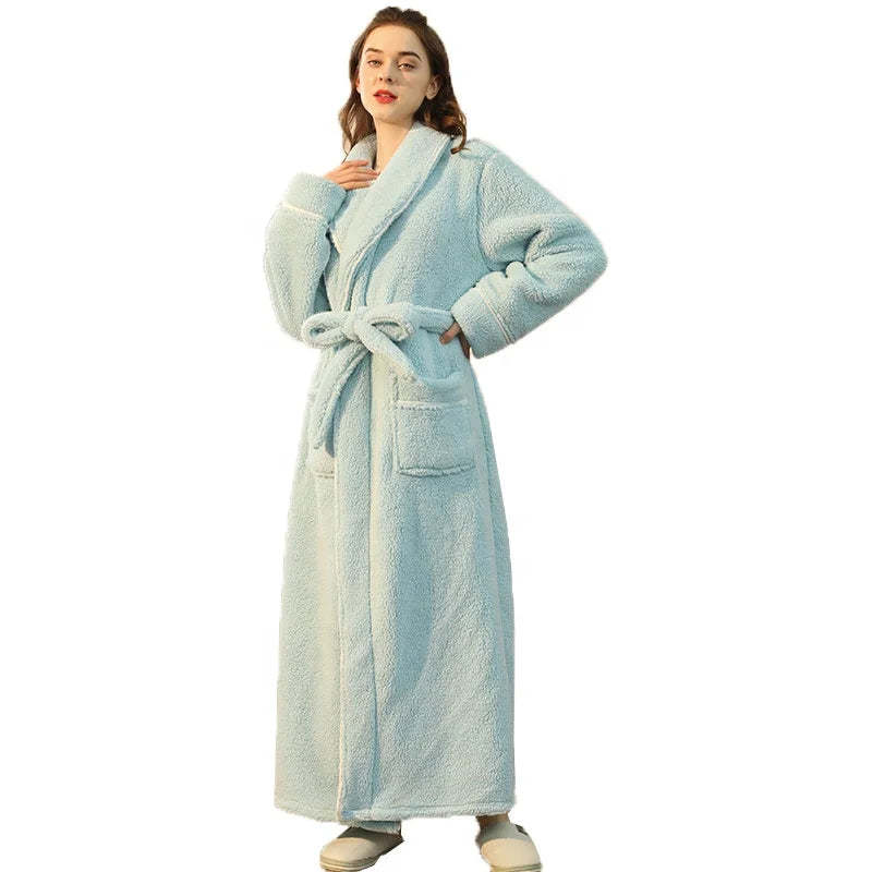 Women's Luxury Microfiber Bath Robe Yellow Misty Green with Solid Pattern Thermal Features