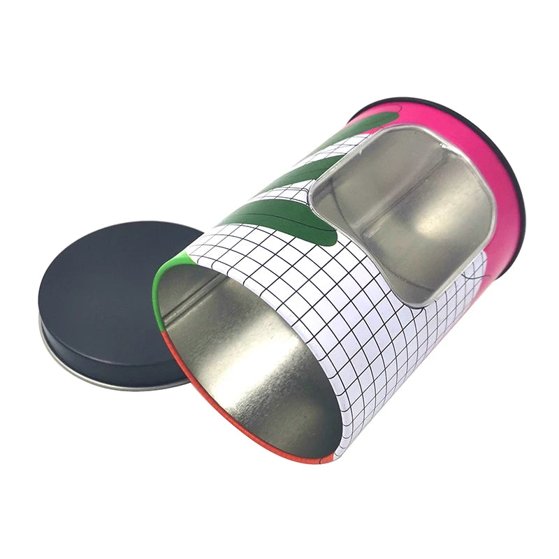 pink Metal Tin Sets Can Food Container Customized Round Gift Box Transparent Window on the Body