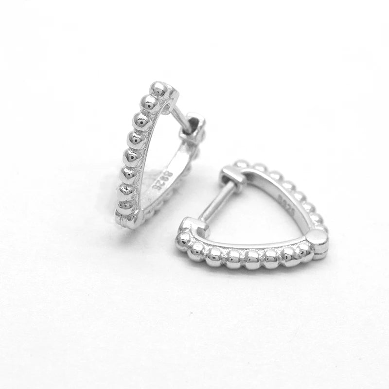 Minimalist Heart-shaped Ball Bead Hoop Earrings 925 Sterling Silver Round Bead Triangle Hoop Earrings Women