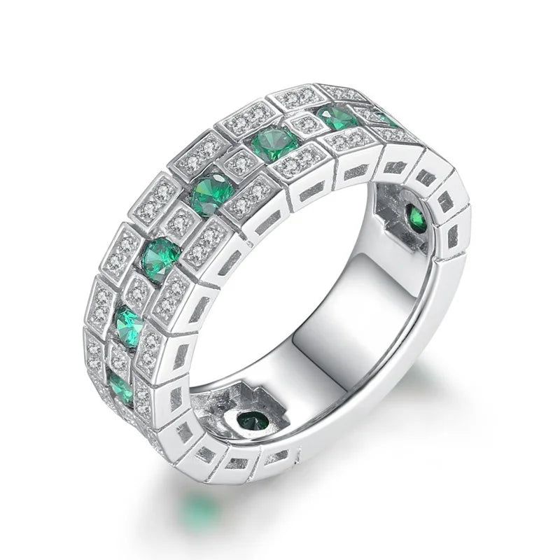 CAOSHI Luxury Zircon Emerald 925 Silver Plated Party Engagement Women's Rings