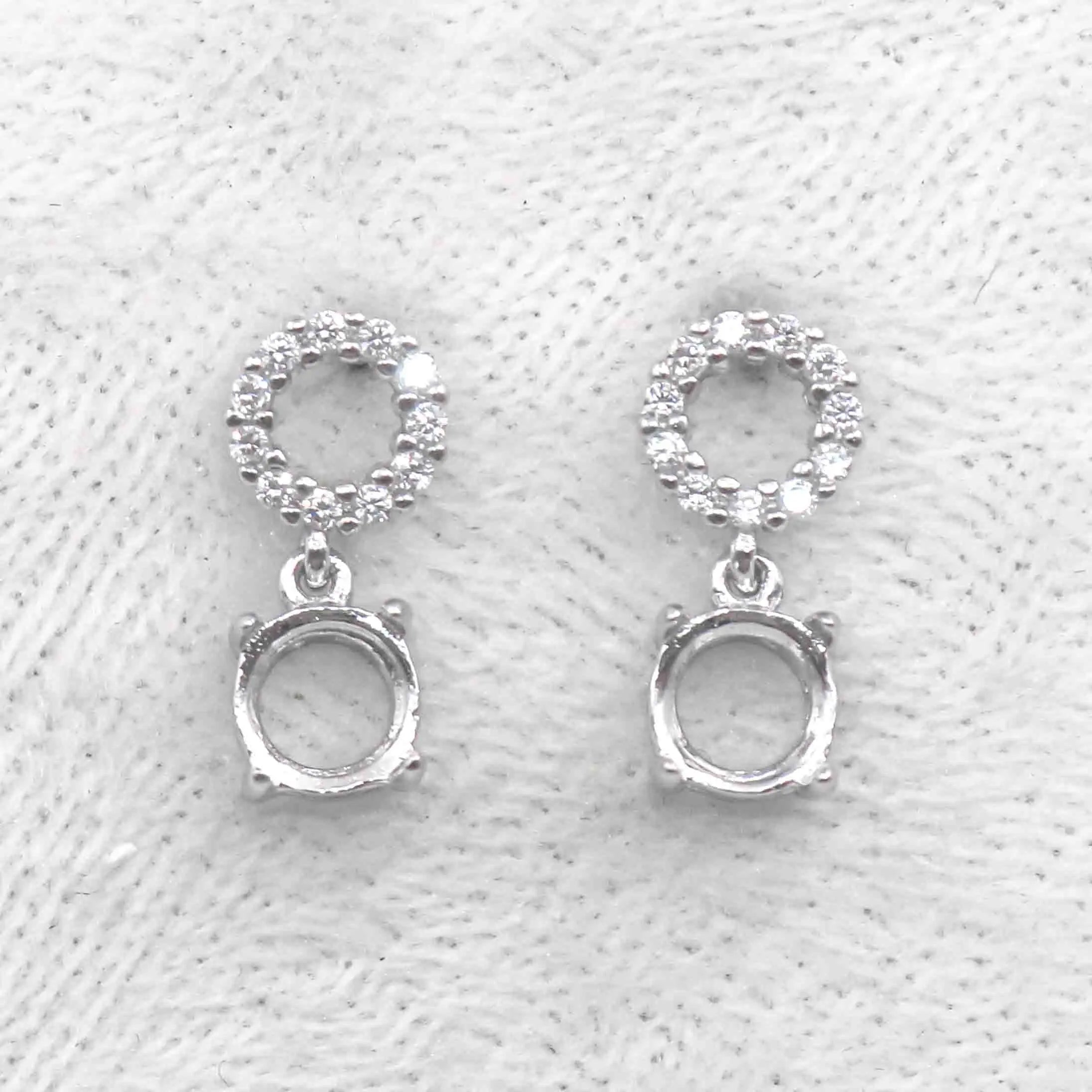 Sterling Silver 5mm/6mm Semi Mount Stud Earring Empty Support Blank Claws Setting S925 Base Without Center Stone for DIY Inlay
