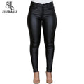 PU Leather Black Pant Women High Waist Elasticity Slim Push up Casual Skinny Thin Pencil Trousers