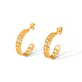 Ins Fashionable Stainless Steel 18K Vacuum Plated Geometric Hollow Mesh Style C- Shaped Hoop Earrings for Women Waterproof