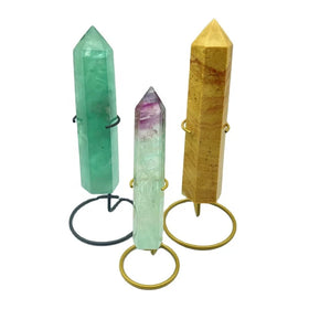 Wholesale Natural Healing Crystal Gemstone Tower Holder Quartz Point Metal Stand for Decoration