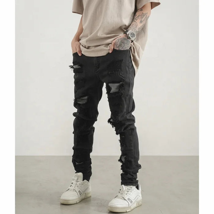 Custom Label Trousers for Men Drop Ship Boys Men Street Wear Stock Patched Pants Black Jeans Custom