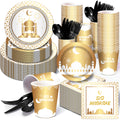 Huancai Eid Mubarak Decorations Islamic Paper Plates Cups Napkins Disposable Tableware Set for Muslim Ramadan Party Supplies