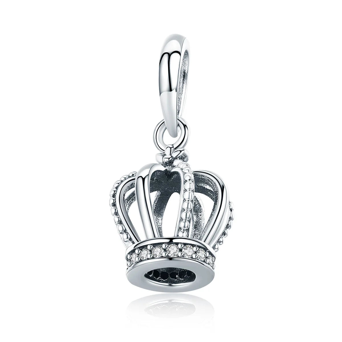 925 Sterling Silver Princess Crown Clear CZ Beads Charms Fit Original Women Bracelet Bangle Fashion Jewelry Making SCC781