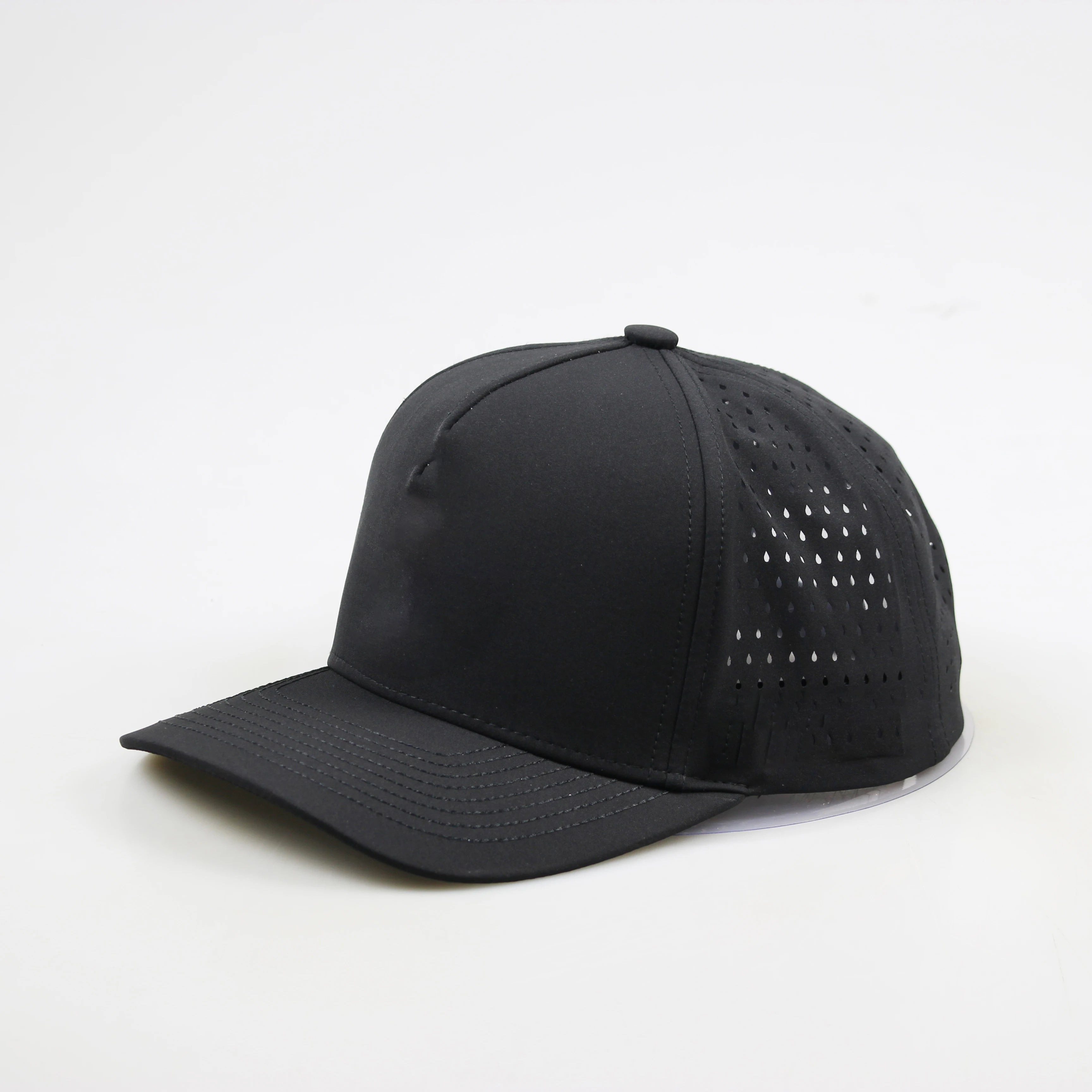 OEM/ODM Accepted for Flat Brim Snapback Baseball Cap Black 5Panel Laser Cut Waterproof Terry/Jersey Customized Logo Unisex