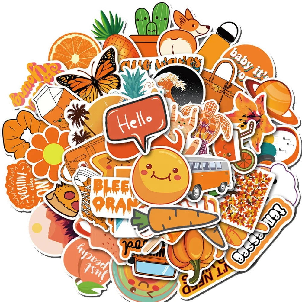 50Pcs Fresh Cute Kawaii Orange VSCO Sticker for Girl Water Bottle Phone Fridge Table Notebook Decor Luggage Stickers