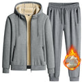 Winter Fleece Thermal Solid Color Hoodie Cardigan Tops Casual Pants Men Set
