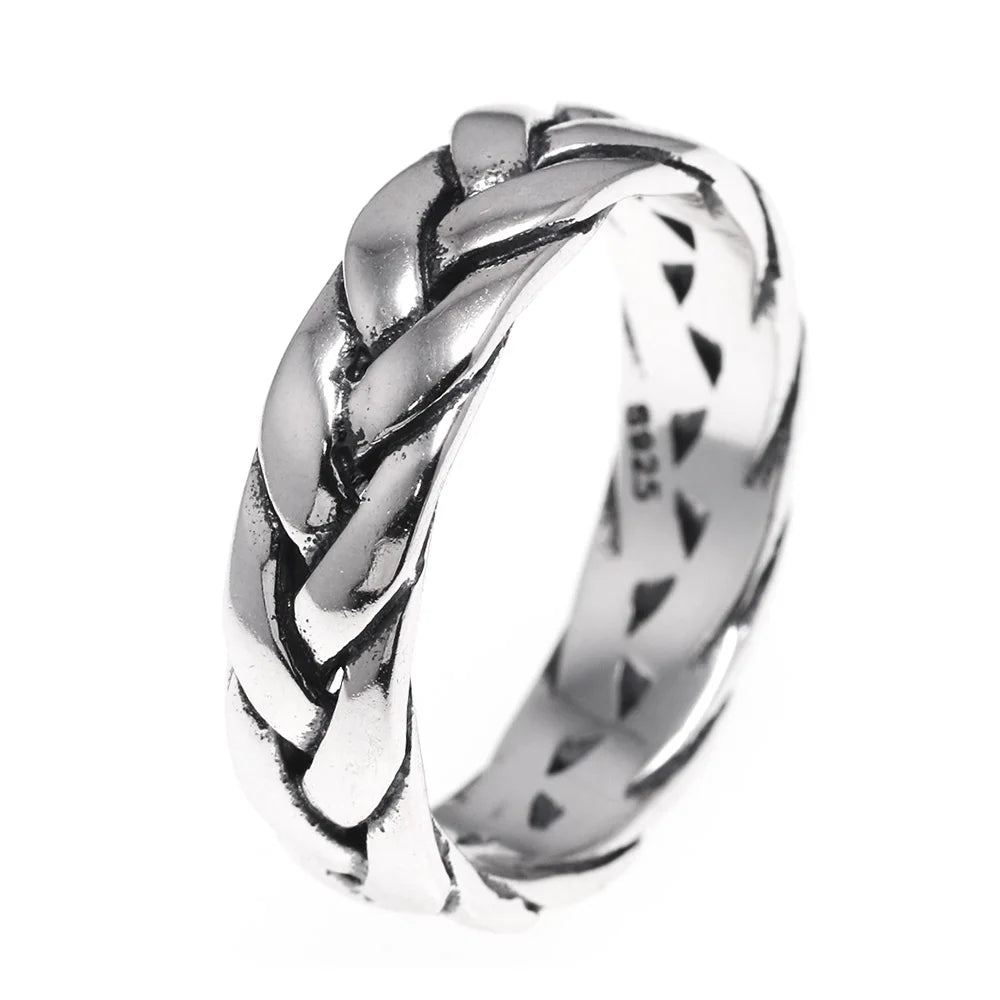 925 Sterling Silver Mens Jewelry Braided Rings Twist of Fate Stackable Ring Punk Rock Cool Accessories