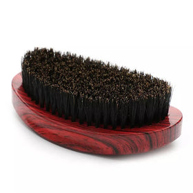 JDK Private Label Red Wood Grain Finish Oval Handle Medium Soft Boar Bristle Wave Palm Beard Brush