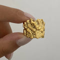 J&D Design Two-tones Ring 18K PVD Gold Plated Stainless Steel  Ring Hammered Wide  Open Ring for Women
