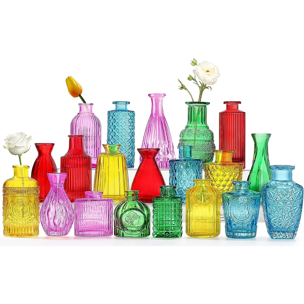 Colored Glass Bud Vases Set of 20 for Flowers Small Color Bud Vases in Bulk for Centerpieces Home Decor Colored Mini Glass Vases