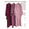 L0006 Solid Color Jazz Crepe Muslim Women Khimar Abaya Suit Two Pieces Islam Clothes Dress Suit Prayer Dresses Robe