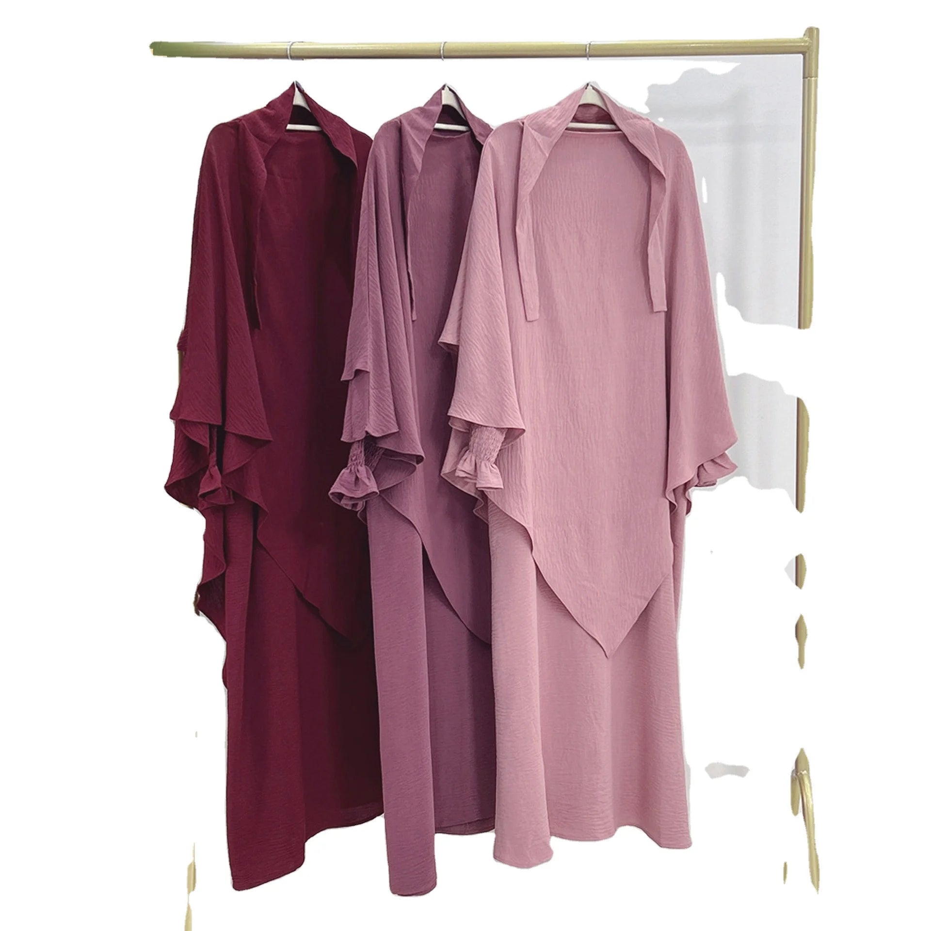 L0006 Solid Color Jazz Crepe Muslim Women Khimar Abaya Suit Two Pieces Islam Clothes Dress Suit Prayer Dresses Robe