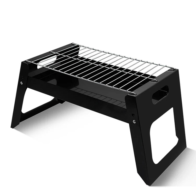 Portable Black Iron Folding Charcoal BBQ Grill Kit Outdoor Barbecue Tools Easily Assembled & Cleaned