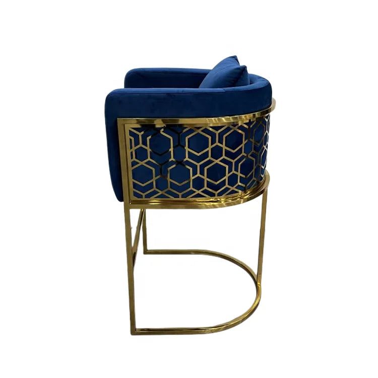 Modern Velvet Glam Armchair Stainless Steel Frame Blue Luxury Home Bar Dining High Chair Bar Stool