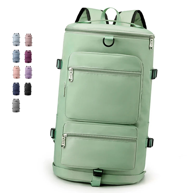 Custom Logo Travel Water Resistant Nylon Large Duffle Backpack Fitness Outdoor Sports Gym Duffel Bag With Wet Shoes Compartment