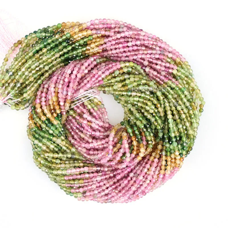 Faceted Gradient 5A Mixed Tourmaline Beads Rainbow Tourmaline  Cutting Beads for Jewelry Making 2mm Length 38cm
