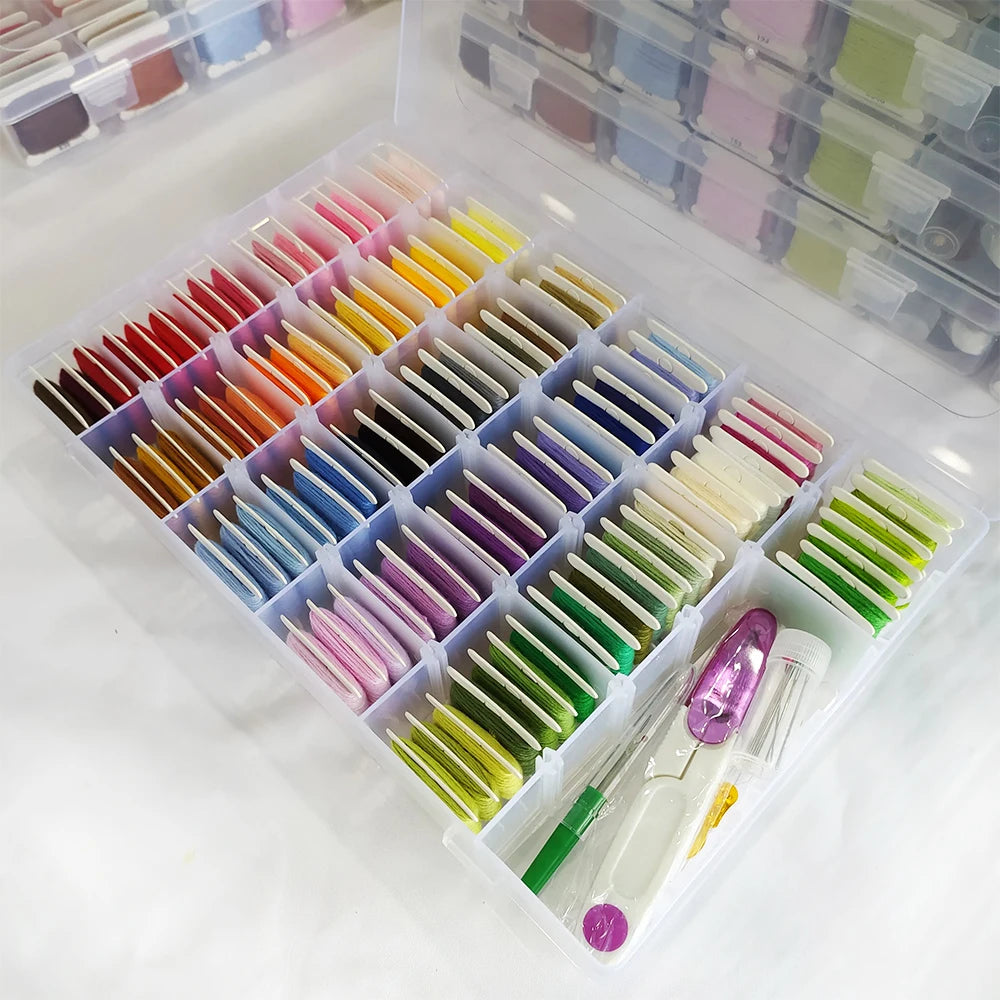 100pcs New Cross Stitch Floss Kit with Organizer Square Sewing Thread for Embroidery Bobbins Set for Friendship Bracelets String