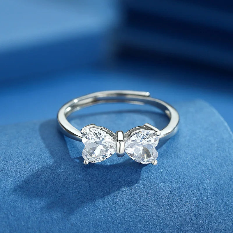 New Arrival 925 Sterling Silver Pink Cubic Zirconia Bow Tie Rings Bling Bling Crystal Rings Jewelry