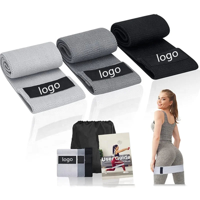 Custom Logo Fabric Bands Fitness Polyester Cotton Anti Slip Gym  Resistance Fabric Fitness Exercise