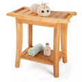 Bamboo Shower Bench Tool Bench Wooden Spa Bath Deluxe Organizer Stool Teak Wood Shower Bench for Bathroom