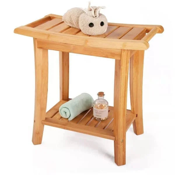 Bamboo Shower Bench Tool Bench Wooden Spa Bath Deluxe Organizer Stool Teak Wood Shower Bench for Bathroom
