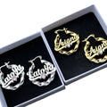 QIUHAN Personalized Heart Zircon 30mm Twist Hoops Stainless Steel Custom Name Earrings