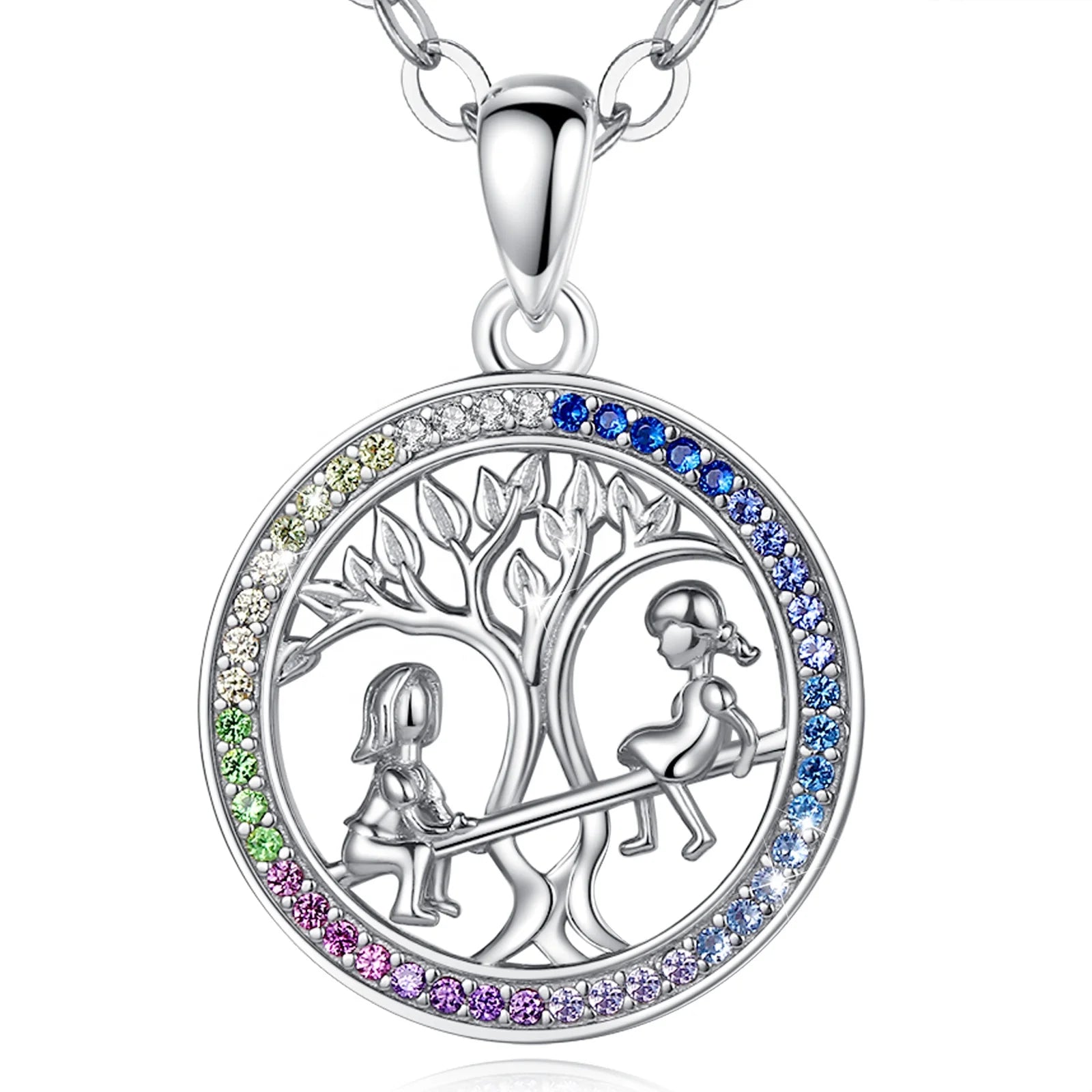 Isunni Best Sister Necklace Cubic Zirconia Circle Necklaces for Friend Gift
