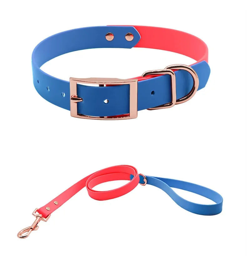 Newest Small PVC Waterproof Eco-Friendly Dog Collar Leash Set Durable Metal Leash Soft Rose Gold Fitting Animal Pattern Print